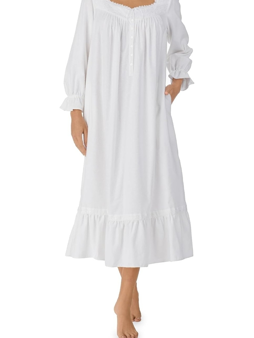 Eileen West White Flannel Embroidery Long Nightgown